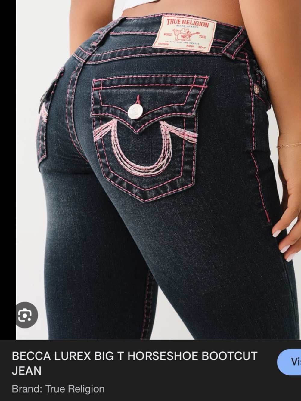 True Religion Becca Lurex Big T Horseshoe Low Rise Bootcut Jeans